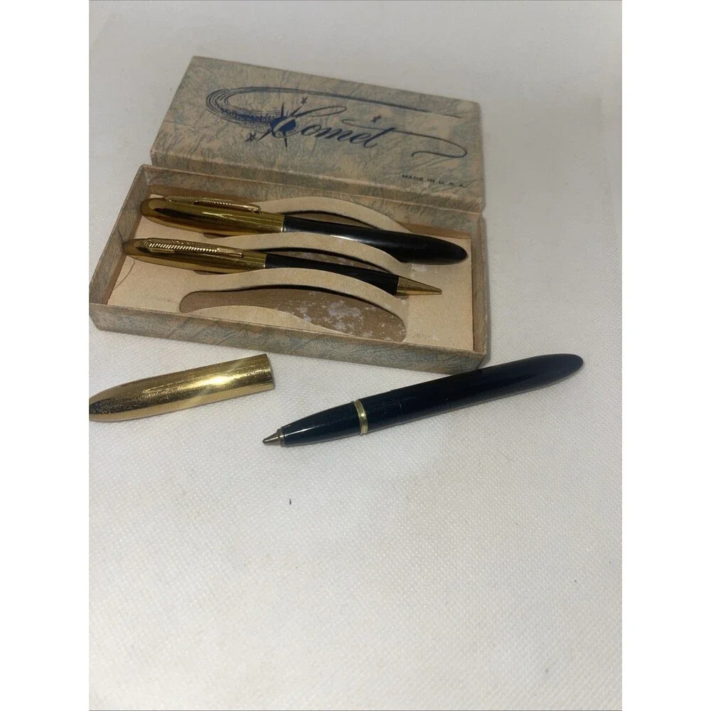 Vintage Comet Fountain Pen 14kt gold Fine nib, Pencil & Pen Set in Box